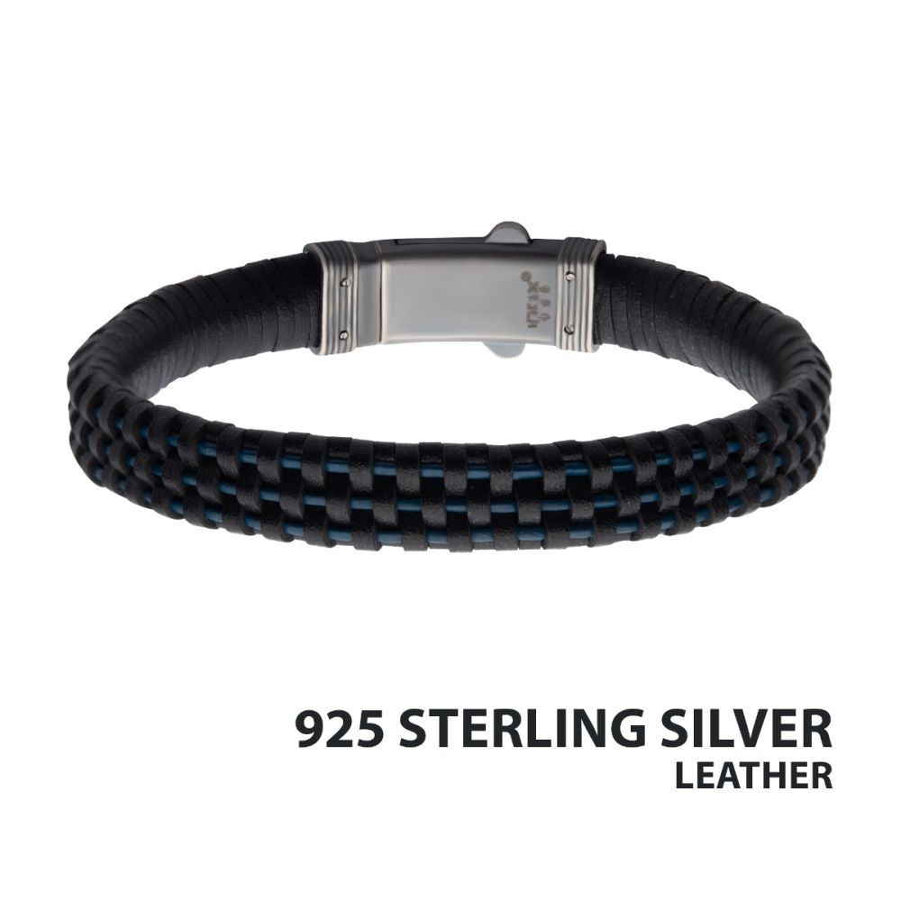 Black & Blue Braided Leather Bracelet