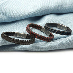 Black & Blue Braided Leather Bracelet