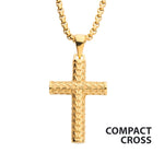 Polished 18Kt Gold IP Scale Cross Drop Pendant with Bold Box Chain