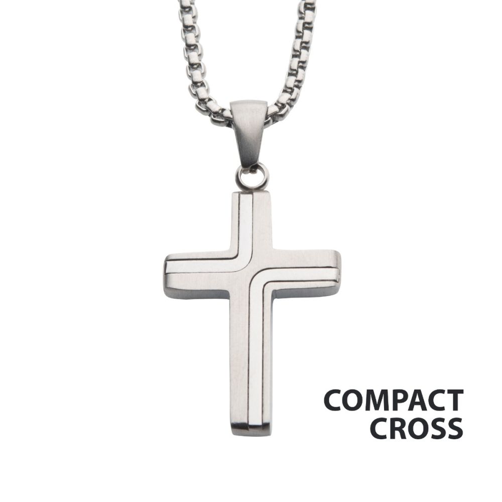 Steel Cross Drop Pendant with Round Box Chain