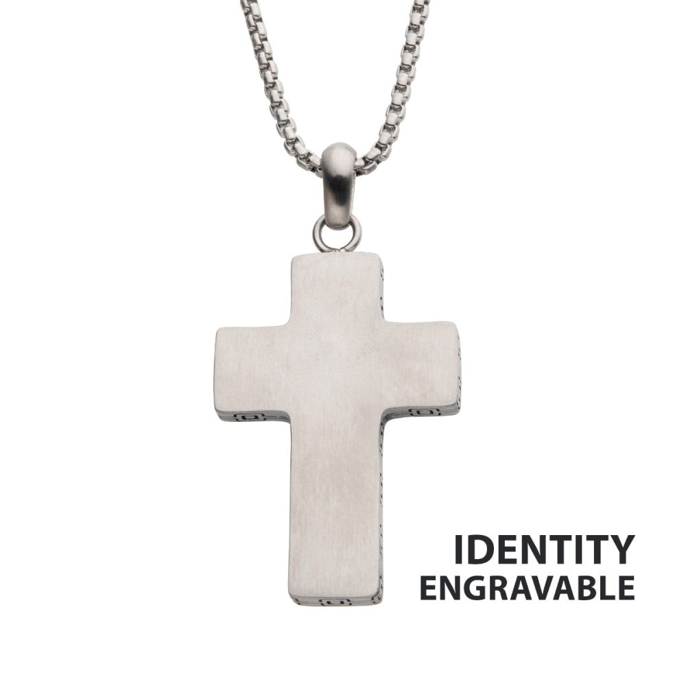 Steel Engravable Cross Pendant with Round Box Chain