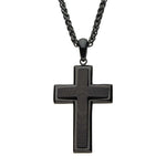 Stainless Steel in Black Carbon Fiber Cross Pendant with Black Spiga Chain